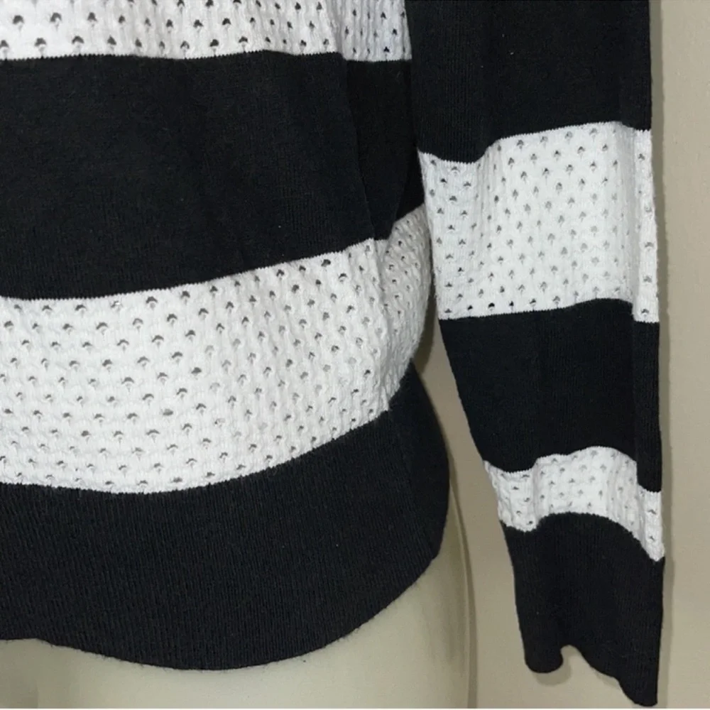 MICHAEL Michael Kors Black White Striped Open Knit Zip Up Hoodie M
